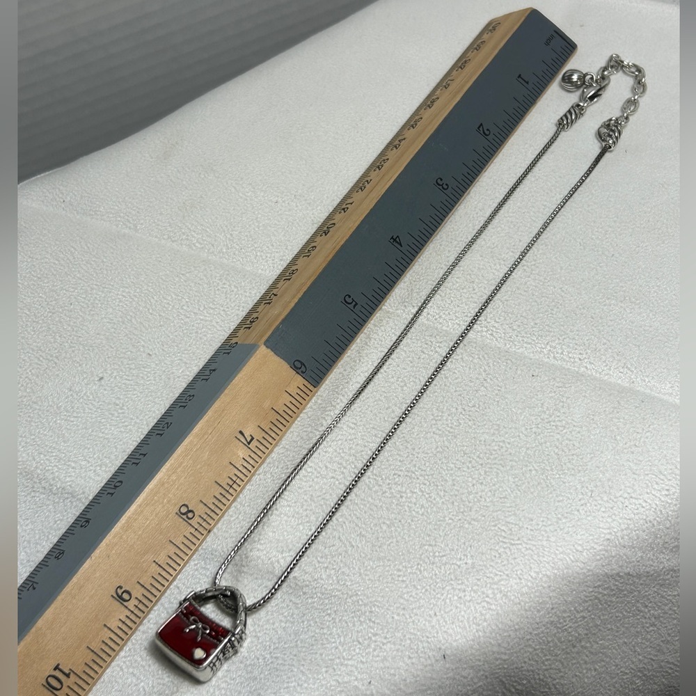 Brighton Red Purse Charm Necklace Silver Plated Enamel 16" Adjustable - Picture 6 of 10